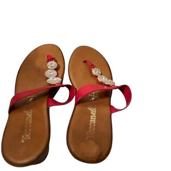 Toscanella Red Dylan Rhinestones Thong Made in Italy Wedge Sandals Size 8 - Picture 4 of 6